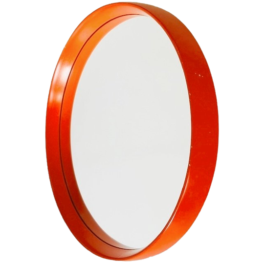 Mid-century Space Age Spiegel Oranje Hout O.w. Hack 1960’s 1