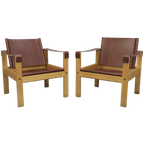 Set Of 2 Lounge Chairs In Teak And Saddle Leather By Karl Heinz Bergmiller For Escriba, Brazil, 1970s thumbnail 1