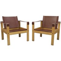 Set Of 2 Lounge Chairs In Teak And Saddle Leather By Karl Heinz Bergmiller For Escriba, Brazil, 1970s