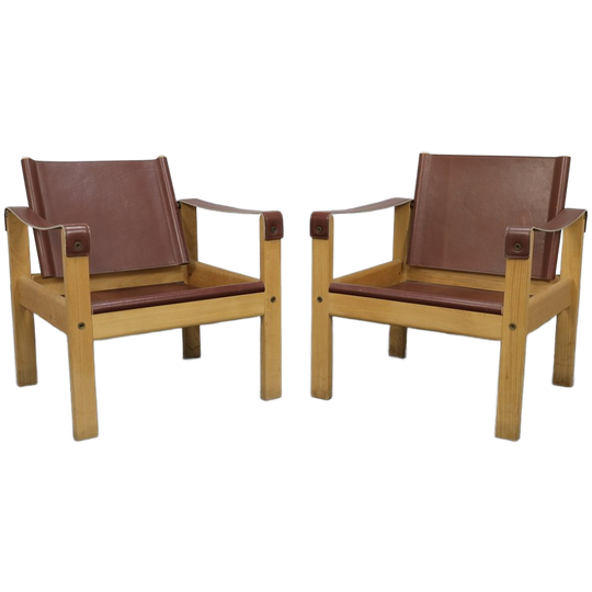 Set Of 2 Lounge Chairs In Teak And Saddle Leather By Karl Heinz Bergmiller For Escriba, Brazil, 1970s 1