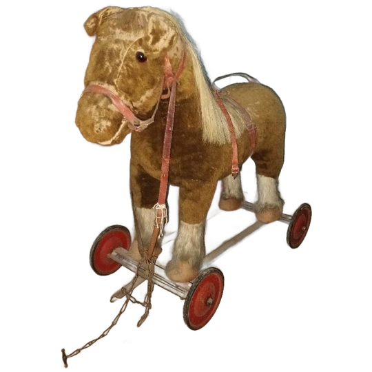 Antiek Merrythought Trekpaard Op Wielen (made In Uk) 1