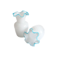 Wit Swirl Vaasje Met Turquoise Murano  Mondgeblazen, Jaren '60/'70