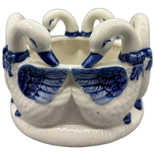 Bloempot Ganzenring Blauw/wit 1