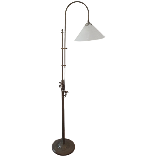 Vintage - Vloerlamp - Staande Lamp - Koper - Opaline Kap 1
