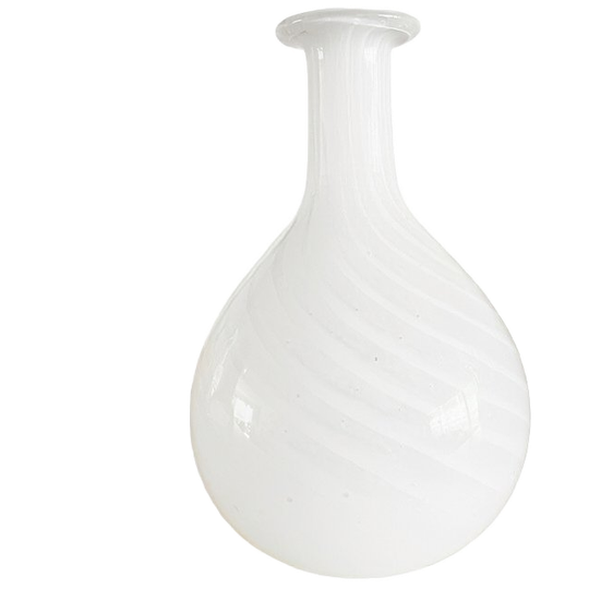 Vintage Glazen Bolvaasje Murano Glas Swirl Wit 1950’s 1