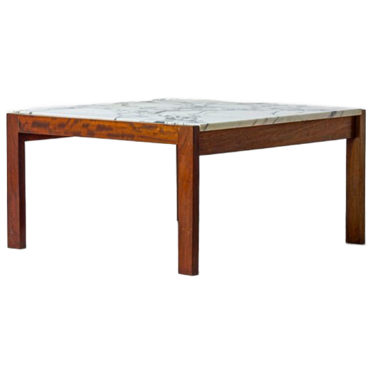 Minimalistische Mid-century Salontafel In Notenhout En Marmer Door Alfred Hendrickx 1