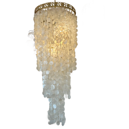 Vintage Capiz Schelpen Hanglamp Xxxl Parelmoer 60’s 1