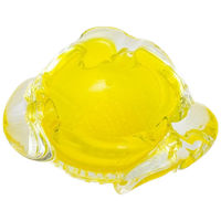 Geel Gegolfd Murano Glazen Bullicante Asbak / Bakje