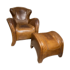 Saddle Chair / Zadel Fauteuil + Voetenbank In Vintage Cognac Leer Eyecatcher thumbnail 1