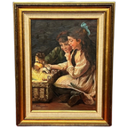 M. Vermeulen. Gesigneerd Schilderij "Kinderen Met Een Puppy". thumbnail 1
