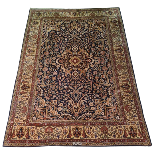 Indiaans Tapijt Met "isfahan"/"kechan" Dessin Mix Jaren 80 1