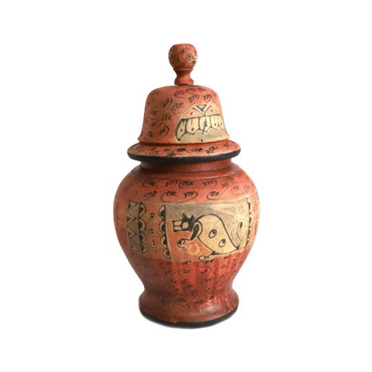 Vintage Houten Pot Met Deksel, Zuid Amerikaans 1