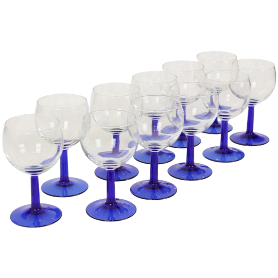 Set Arcoroc Wijnglazen Kobalt Blauwe Voet Frankrijk Jaren 80 1