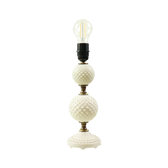 Vintage Tafellamp Frosted Melkglas Messing Hobnail 1970s 1