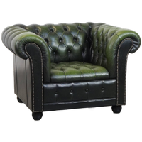 Groene Engelse Vintage Chesterfield Button Seat Clubfauteuil Met Een Mooi Patina