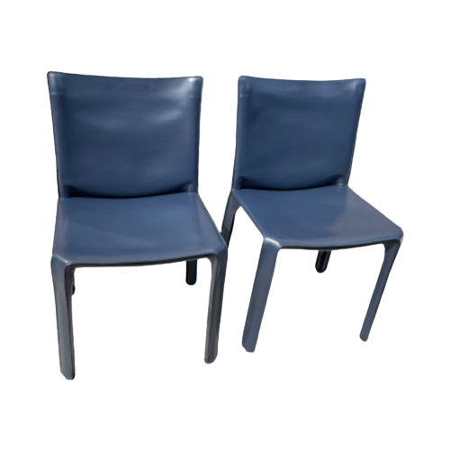 Cassina Vintage Cab Stoel By Mario Bellini In Blauw Leer