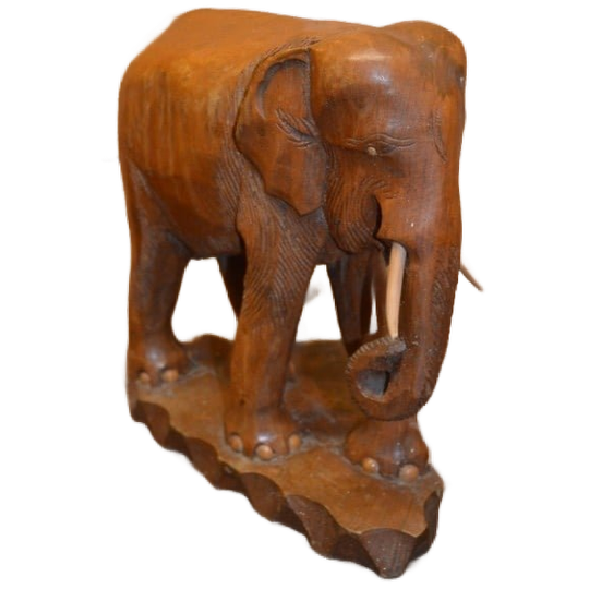 Vintage Massief Teakhouten Olifantenbeeldje – Handgesneden Houten Decoratie 1