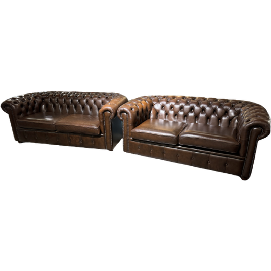 Originele Salvale Chesterfield 3+2 Zits Bank Antiek Bruin Leer 1
