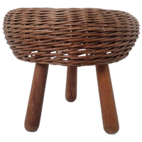 Mid Century Hout En Rieten Krukje Toegekend Aan Tony Paul.