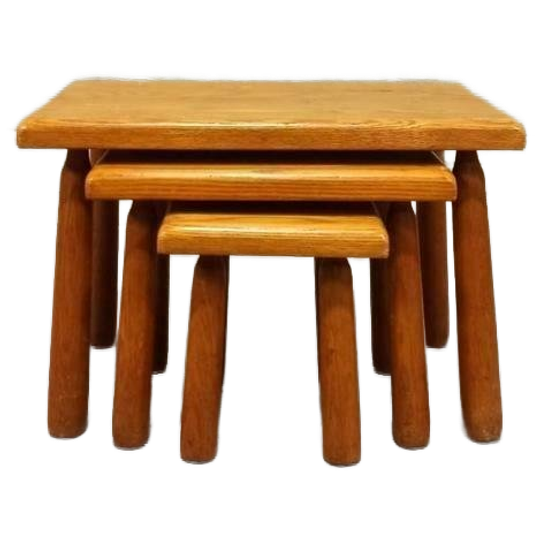 Vintage Eiken Brutalist Mimiset, Nesting Tables 1