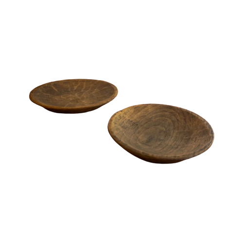 Two Antique Brown Wood Bowls Hand Carved Folk Art