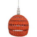 Poolse Vintage Oranje Rieten Lamp. Hanglamp Rotan. thumbnail 1