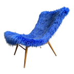 Iconic Miroslav Navratil Chair Blue Fluffy Fabric For Český Nábytek 1960S thumbnail 1