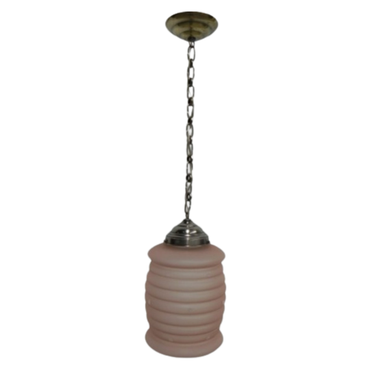 Art Deco Hanglamp Met Roze Matglazen Kap 1