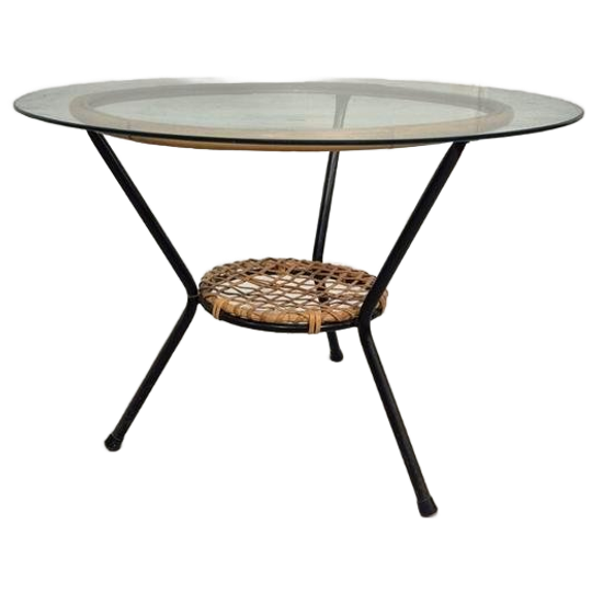 Vintage Rotan Tafel Met Glazen Blad 1