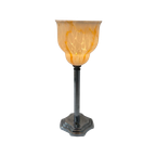 Art Deco - Table Lamp - Chalice Shaped, Multi Colored Glass - Silver Plated Base With Power Switc thumbnail 1