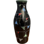 Black Glass Vase With Enamel Decoration By Veb Wasungen 1970S thumbnail 1