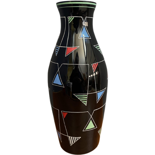 Black Glass Vase With Enamel Decoration By Veb Wasungen 1970s 1