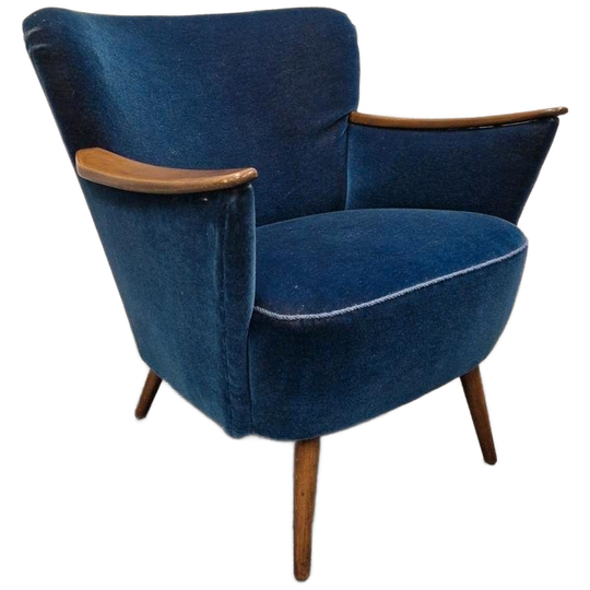 50's Vintage Fauteuil Cocktailstoel Clubfauteuil Blauwe 1