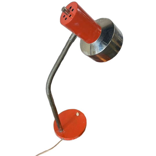 Vintage Oranje Tafellamp / Desk Lamp Met Chroom Accent 1