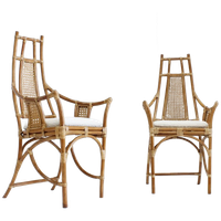 Vintage Rotan Fauteuils Met Bouclé Kussens Jaren 70