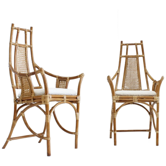 Vintage Rotan Fauteuils Met Bouclé Kussens Jaren 70 1