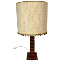 Vintage Tafellamp, Houten Voet - Brutalisme - Natuurlijk