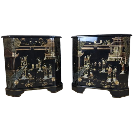 2 Vintage Chinese Kastjes / Oosters Dressoir Met Lades / Bohemian Nachtkastjes (chinoiserie) Lakkast 1