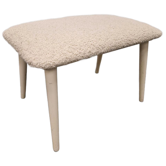 Vintage Voetenbankje Nieuw Bekleed Bouclé Teddy Stof 1