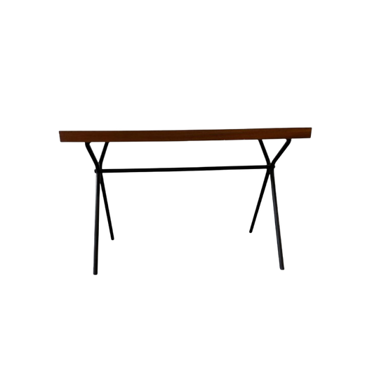 Vintage Houten Bijzettafel / Sidetable Met Zwart Frame 1