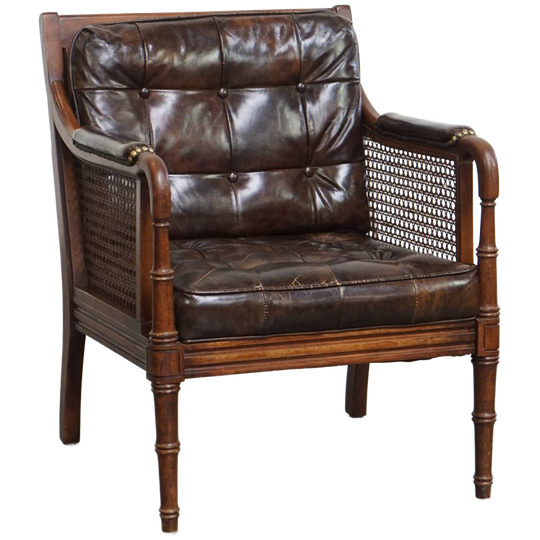 Mooie Vintage Design Fauteuil/ Armchair Met Riet, Hout En Leer 1