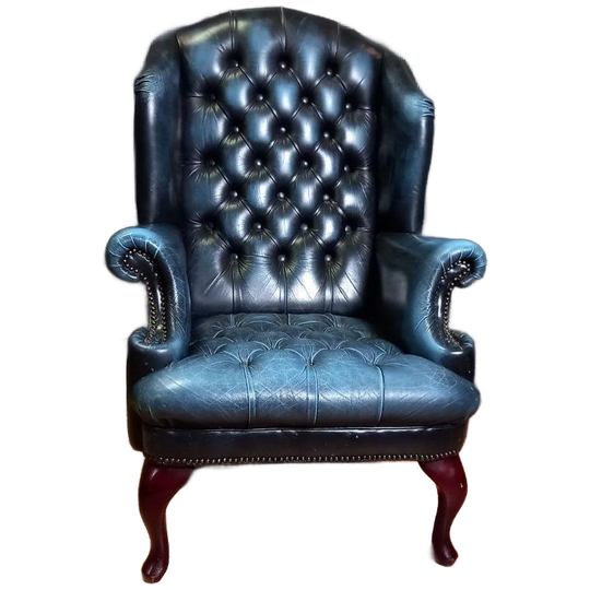 Blauwe Chesterfield Vintage Barrelback Fauteuil 1