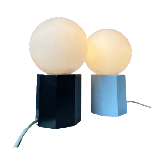 Set (2) Mid Century Opaline Glazen Tafellampen Of Bedlampjes 1