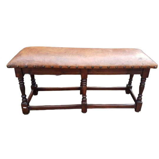 Toffe Antieke Bank Met Lederen Top, Bekleding. 1