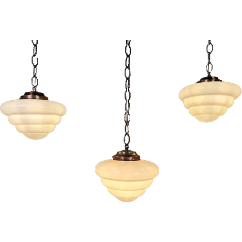 3X Art Deco Opaline Hanglampen