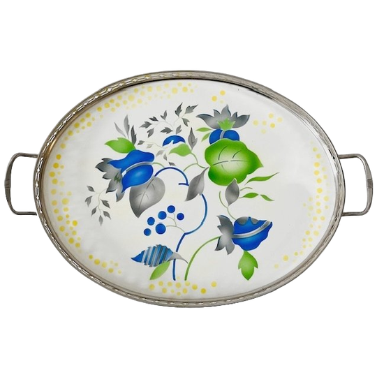 Artdeco Dienblad Porselein En Metaal Grafische Bloemen 1