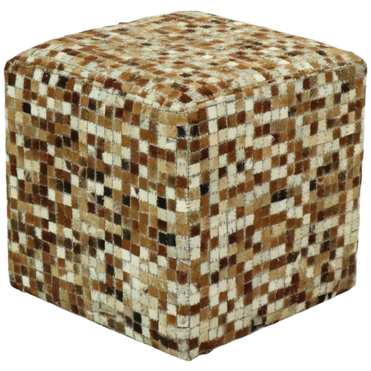Vintage Vierkante Poef Geitenleer Patchwork Mozaïek Patroon 1