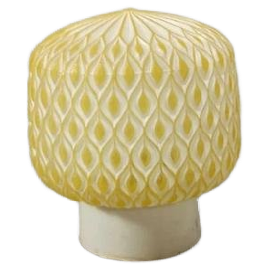 Vintage Glazen Plafondlamp, Wit En Geel 1