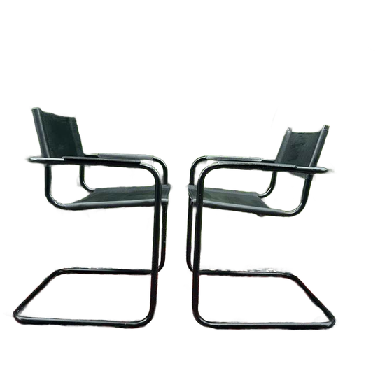 2x Zwarte Sledestoelen Mart Stam & Marcel Breuer 1980s 1