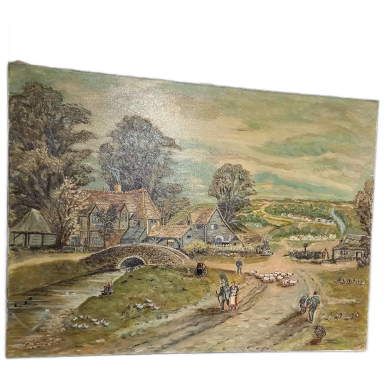 Vintage C’est La Vie Schilderij Dorpsaanzicht 1